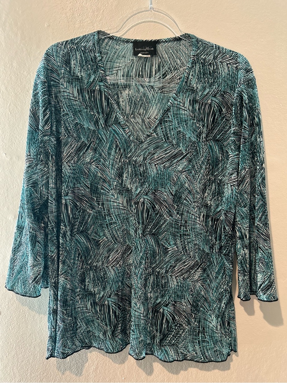 Y2K Brittany Black Woman 2X Blue Abstract Palm Leaf Tunic Top Plus Size Swing